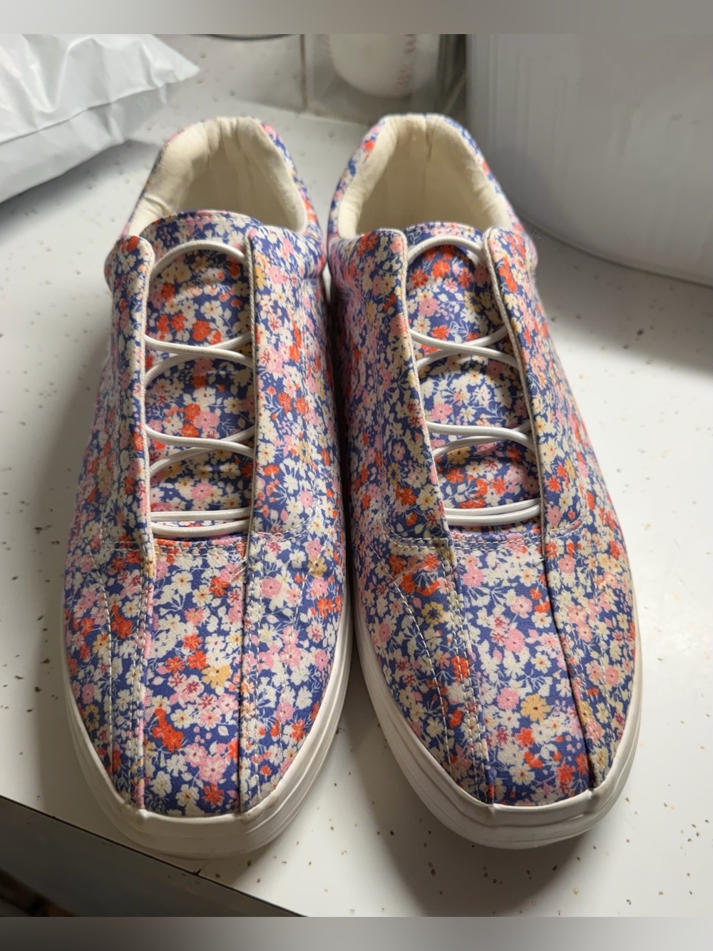 Comfortview Women’s Floral Canvas Slip-On Sneakers - Pink & Blue - Size: 10